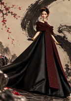 MOTHERSHIP  INK BLOSSOM | 1/6 Scale Couture Fashion Royalty Doll Gown |Plastiktiara