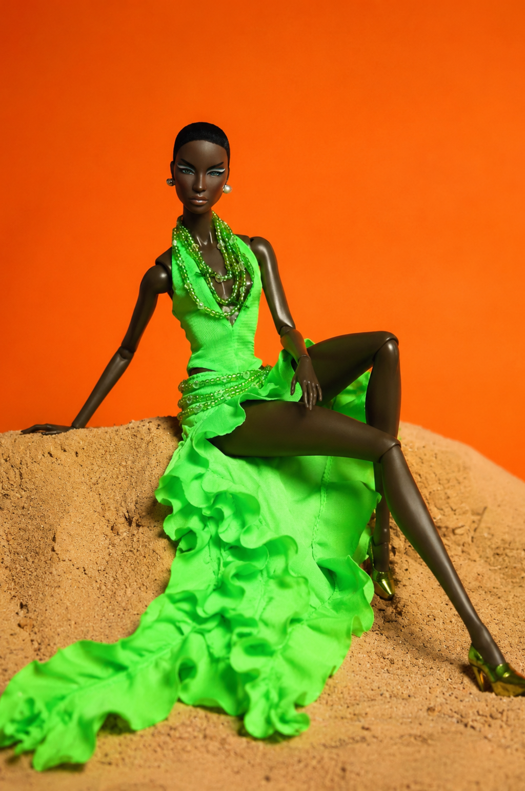 PRIDE | Green Pride Goddess Gown for Fashion Royalty Dolls - Handmade Couture Dress for Integrity Toys FR6.0, Nu Face & 12 Inch Fashion Dolls