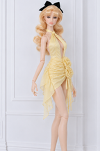 BLOOSOM RADIANT | Ivory Floral Cascade Satin Mini Dress for Fashion Royalty doll clothes | PLASTIKTIARA
