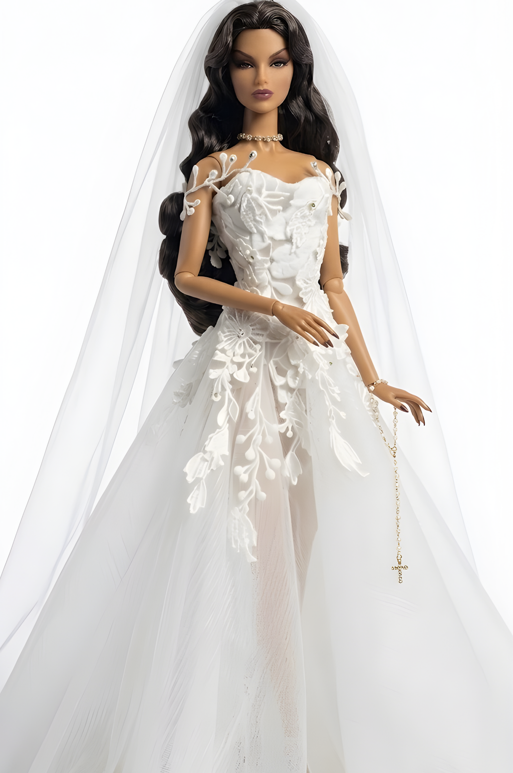 BRIDAL | Ivory Lace Couture Ball Gown for 1/6 Scale Dolls – Fashion Royalty Doll Clothes, Bridal Tulle Dress, OOAK Designer Doll Outfit