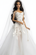 BRIDAL | Ivory Lace Couture Ball Gown for 1/6 Scale Dolls – Fashion Royalty Doll Clothes, Bridal Tulle Dress, OOAK Designer Doll Outfit