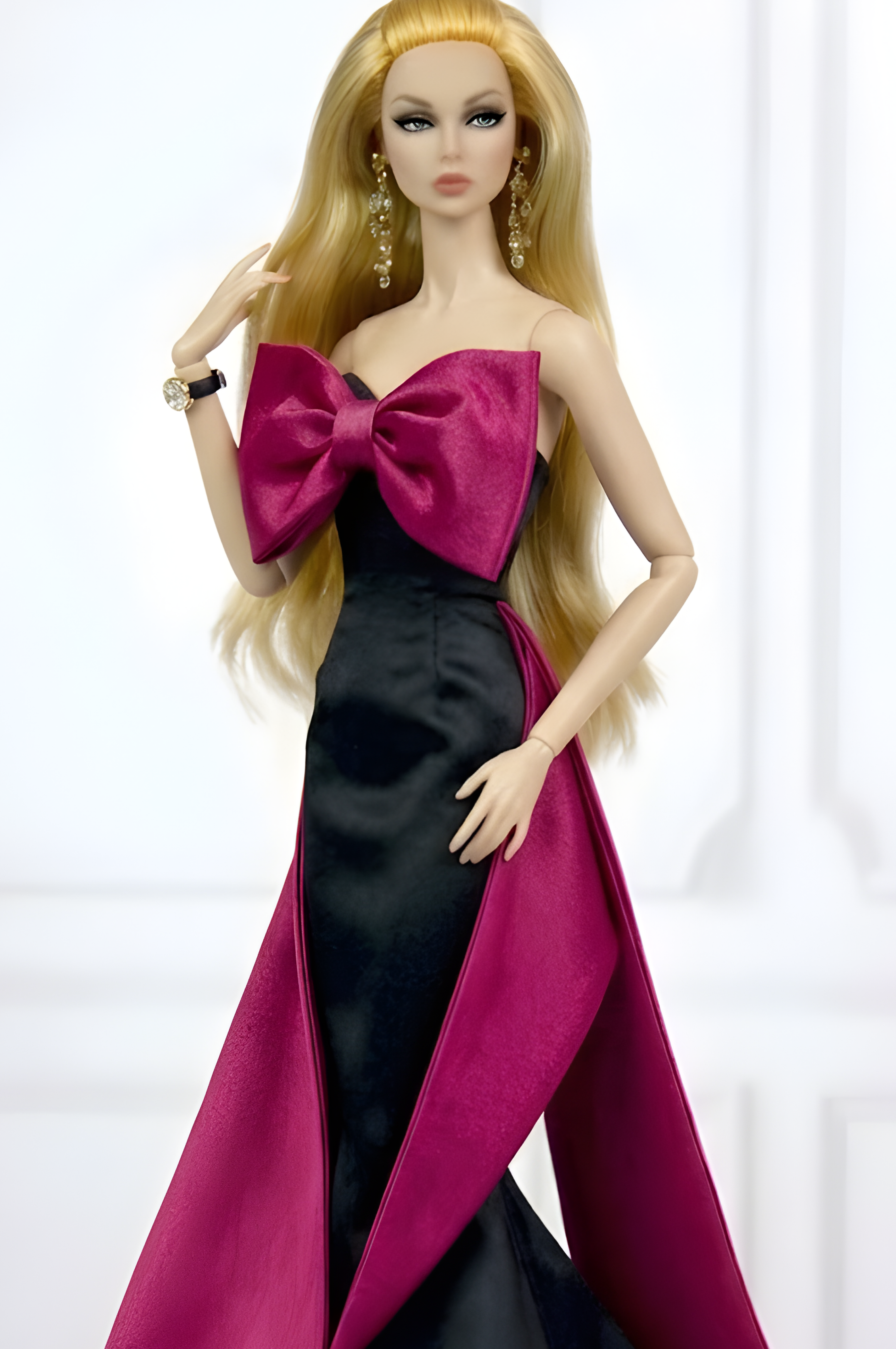 BASIC | Midnight Fuchsia Bow Gown – 12” Doll Clothes | OOAK Haute Couture Mermaid Dress