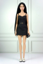 BASIC | Black Tailored Mini Dress for 12” Fashion Dolls – Chic Fitted Doll Outfit with Belt Detail
