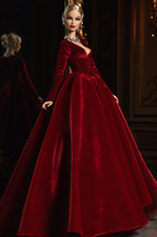 BASIC | Handmade Red Velvet Ball Gown for 1/6 Scale Fashion Dolls – Elegant Evening Dress – Classic Couture – Fits Fashion Royalty, Poppy Parker & Similar Dolls | Plastiktiara
