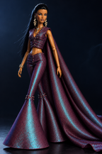MIDNIGHT TALES | MIDNIGHT MIRAGE — Iridescent Plum Cape Top & Flared Trousers | 1:6 Fashion Doll Outfit | Plastiktiara