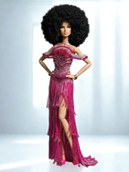 OOAK | Beaded Fringe Gown – Fashion Royalty 6.0 Doll Clothes | Magenta Evening Dress