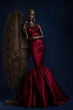 HAUTE | Couture Gown for Fashion Royalty Dolls | Burgundy Mermaid Evening Dress | 1:6 Scale Doll Clothes by Plastik Tiara