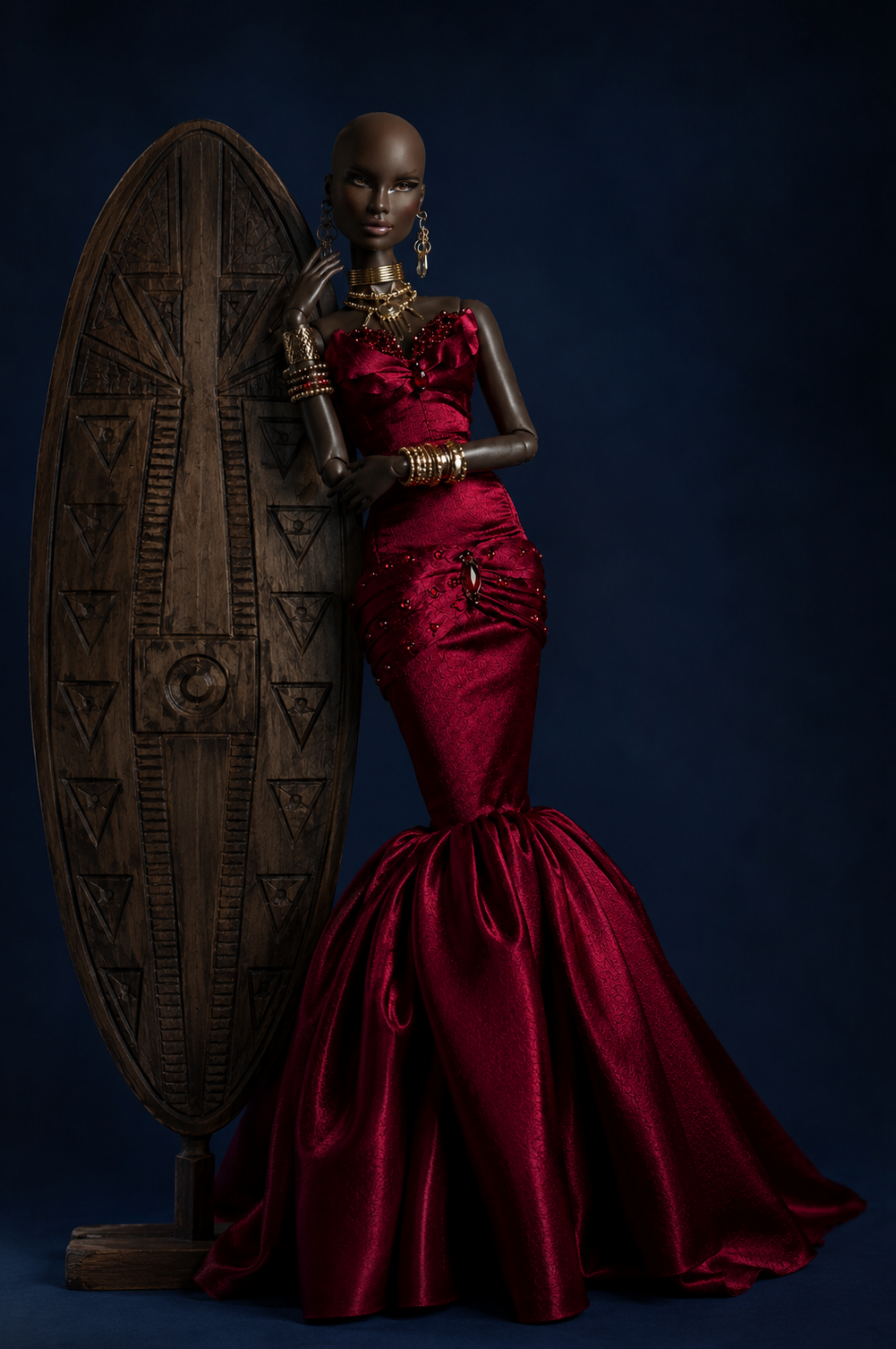 HAUTE | Couture Gown for Fashion Royalty Dolls | Burgundy Mermaid Evening Dress | 1:6 Scale Doll Clothes by Plastik Tiara