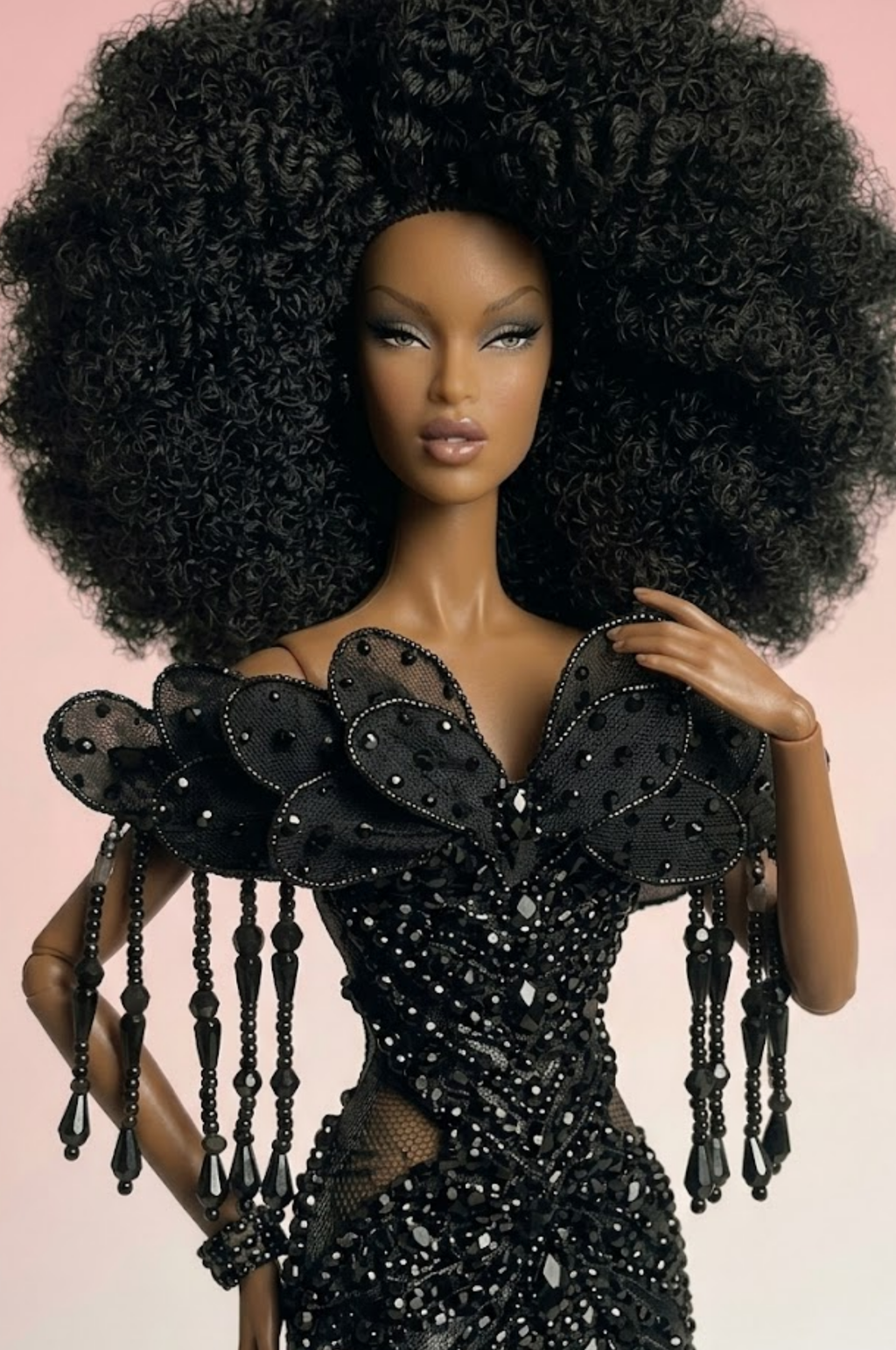 HAUTE | A Midnight Opulence Gown – Black Beaded Mermaid Dress for 1/6 Scale Dolls | OOAK Couture |