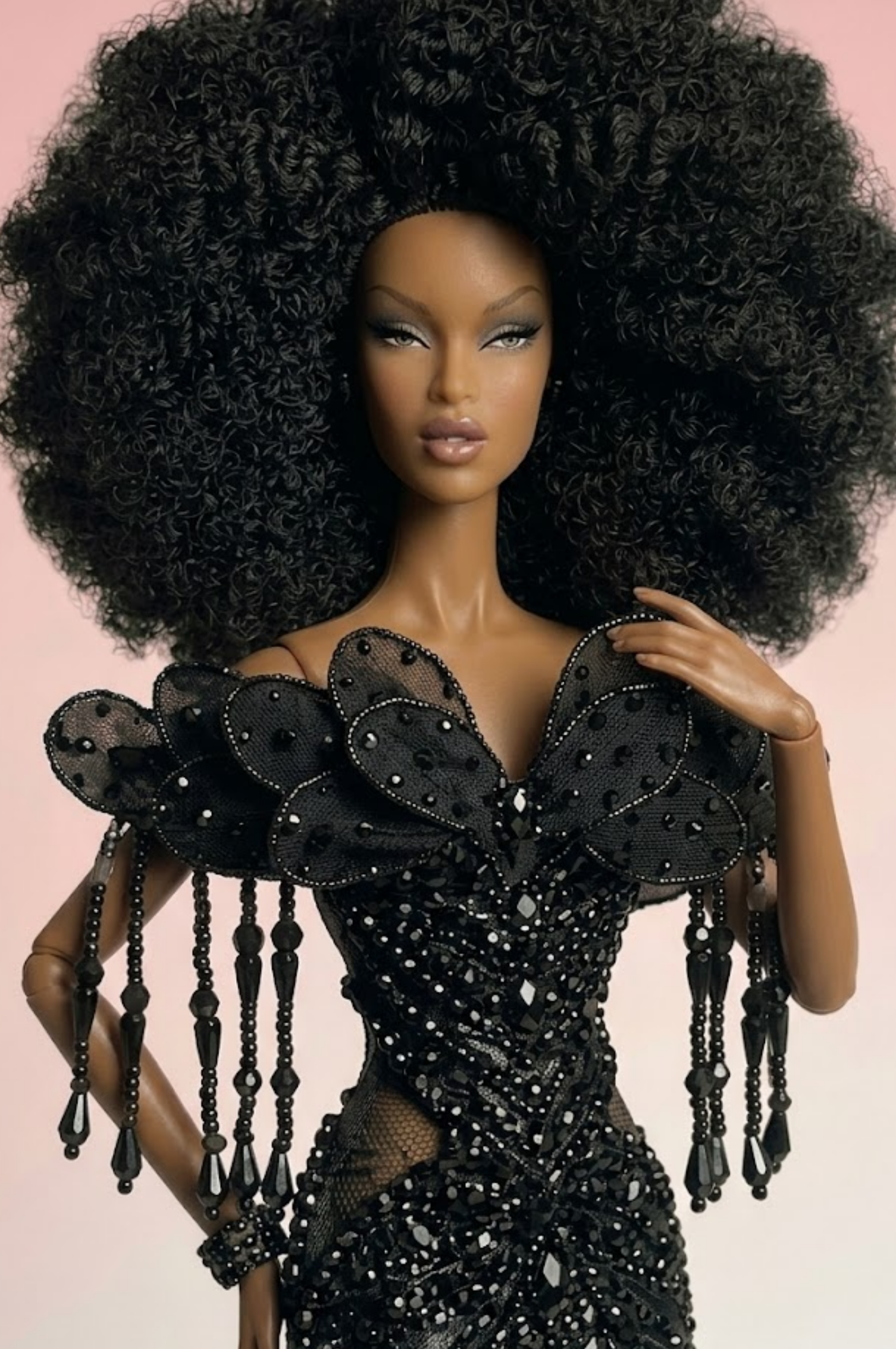 HAUTE | A Midnight Opulence Gown – Black Beaded Mermaid Dress for 1/6 Scale Dolls | OOAK Couture |