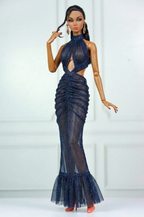 BASIC | Midnight Siren Gown – Deep Navy Glitter Mesh Dress for 1/6 Scale Dolls