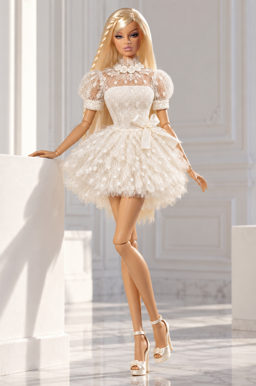 BASIC | Ivory Lace Mini Dress | Fashion Royalty Doll Clothes | 1/6 Scale Fashion Doll Dress | Plastiktiara