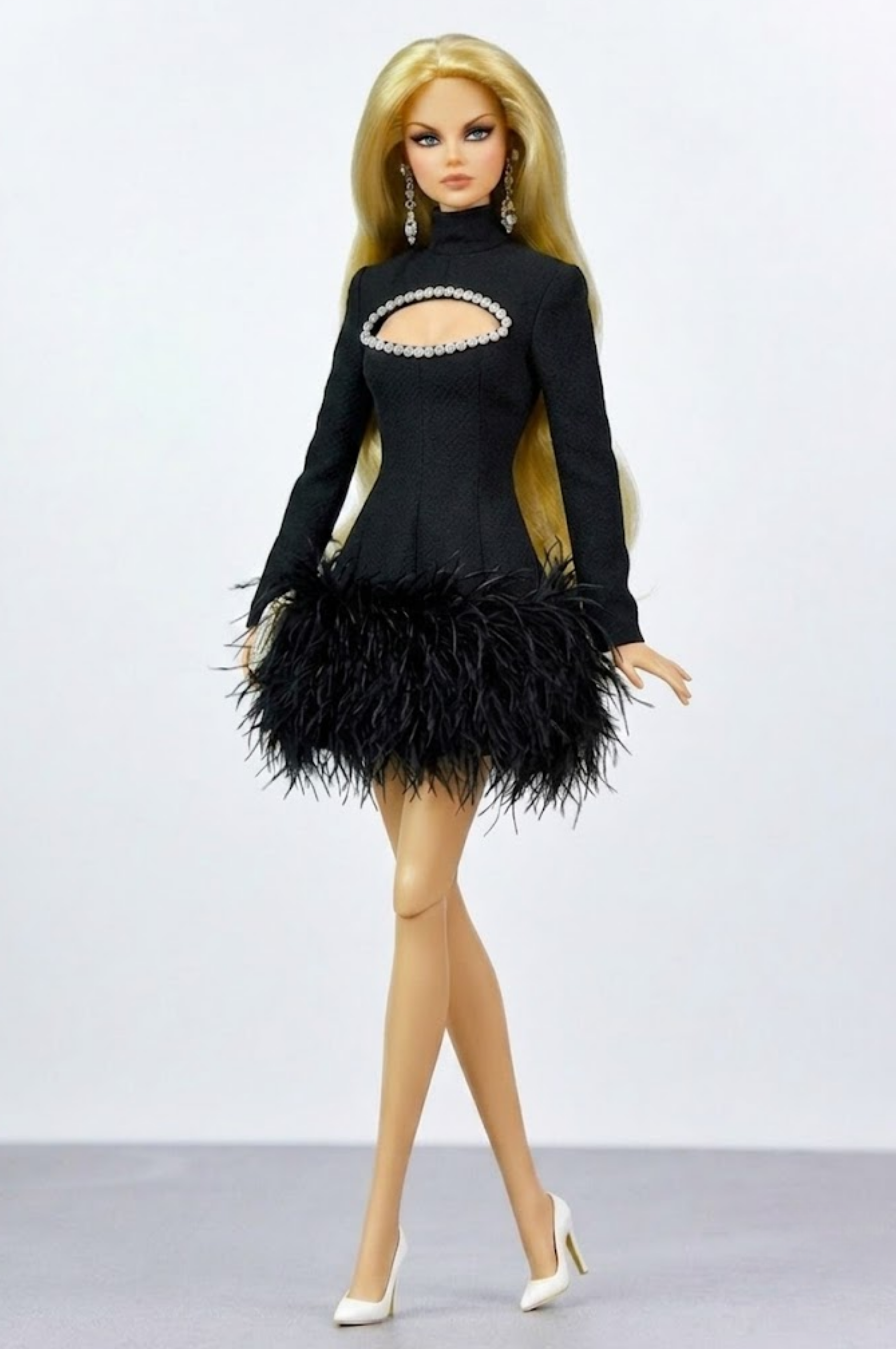 NIGHT AWAY | Midnight Feather Cut-Out Mini Dress for Fashion Royalty 6.0 Doll