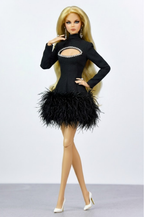 NIGHT AWAY | Midnight Feather Cut-Out Mini Dress for Fashion Royalty 6.0 Doll