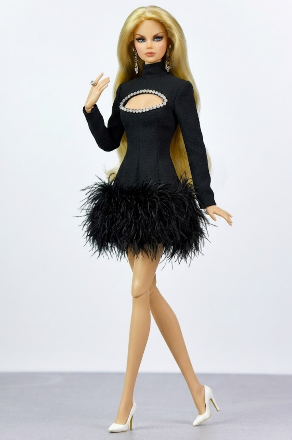 NIGHT AWAY | Midnight Feather Cut-Out Mini Dress for Fashion Royalty 6.0 Doll