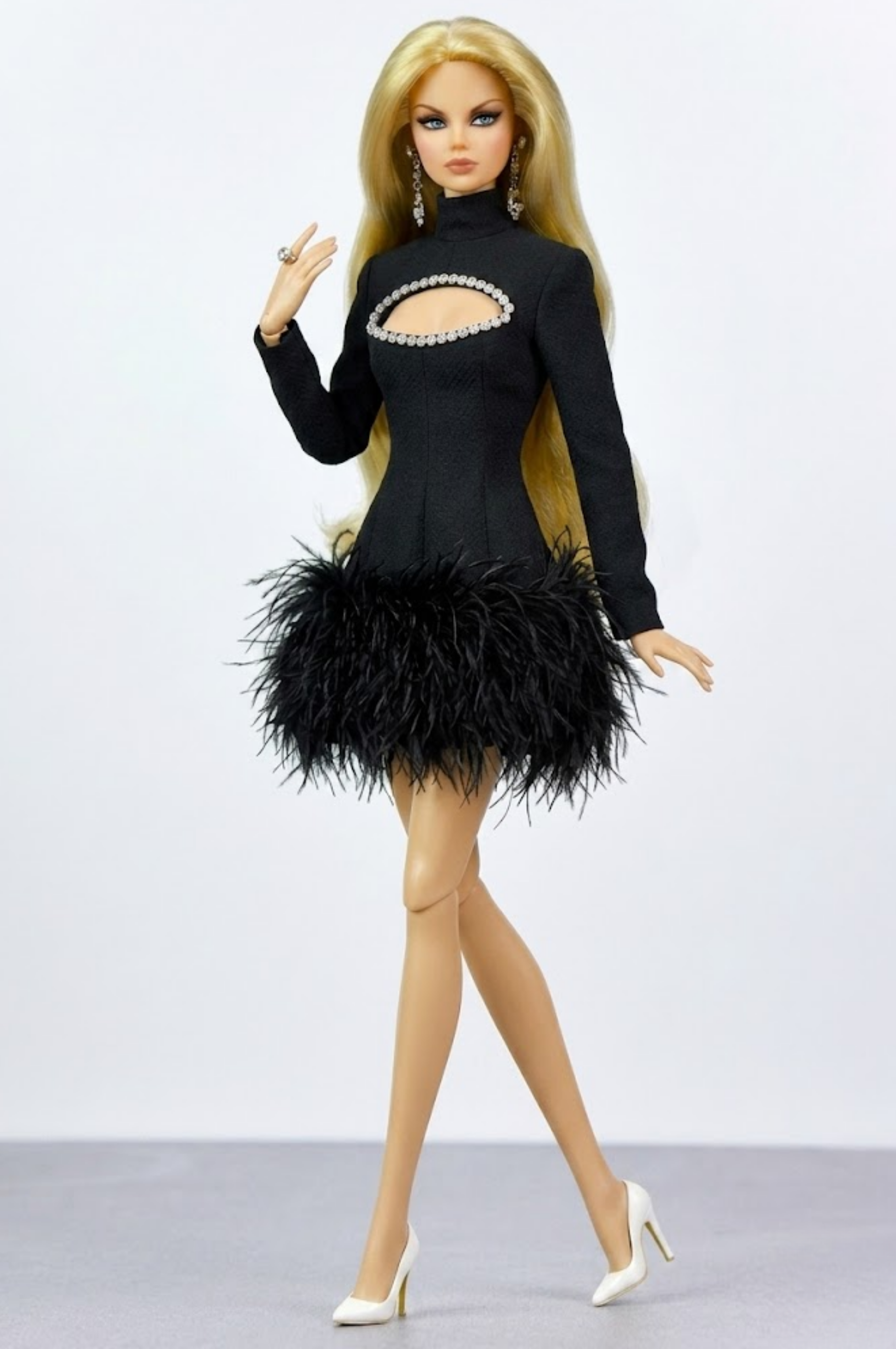 NIGHT AWAY | Midnight Feather Cut-Out Mini Dress for Fashion Royalty 6.0 Doll