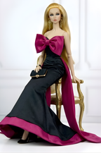 BASIC | Midnight Fuchsia Bow Gown – 12” Doll Clothes | OOAK Haute Couture Mermaid Dress