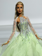 OOAK | Mint Crystal Halter Gown – Couture Evening Dress for Fashion Royalty 12” Dolls