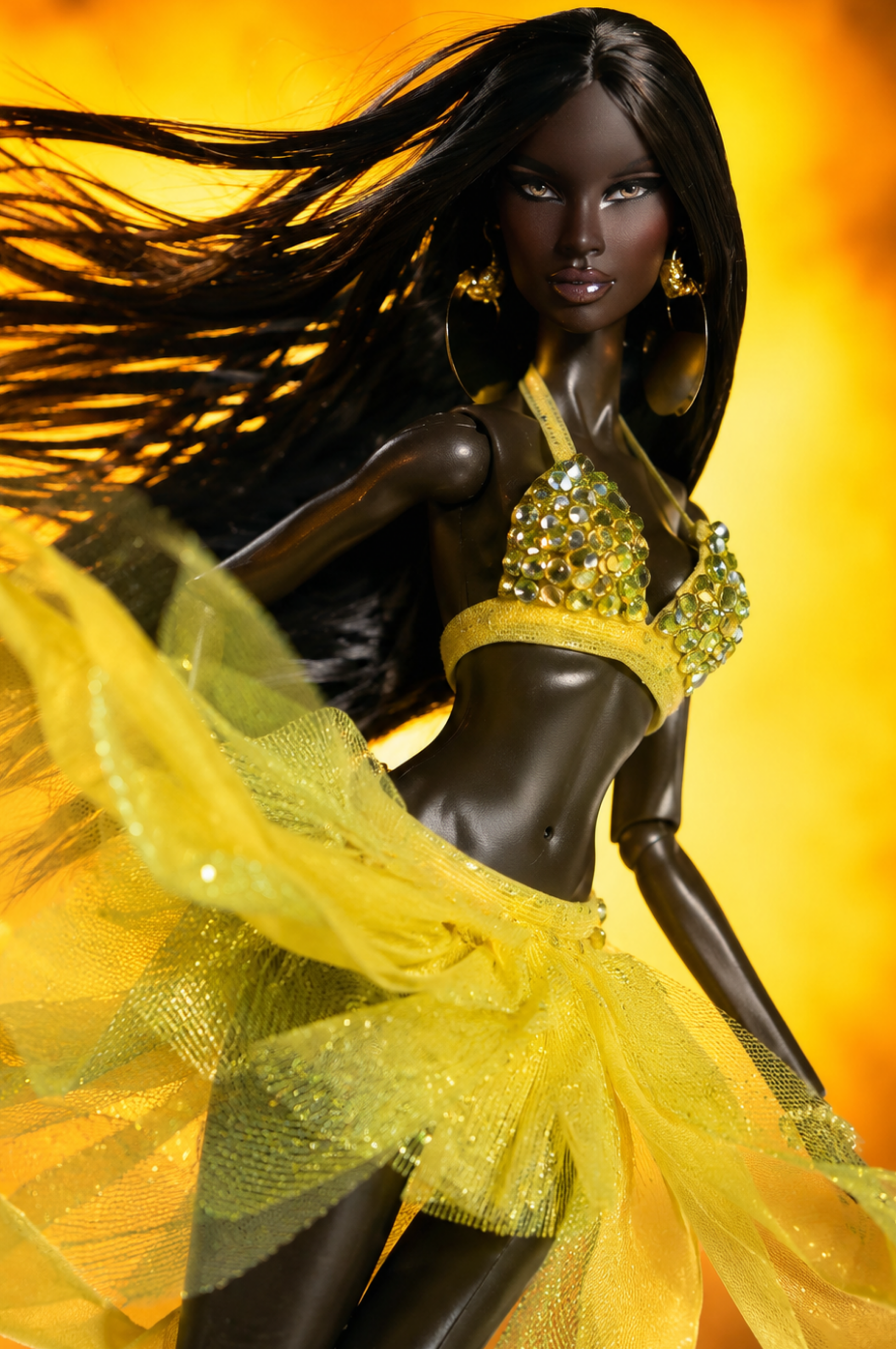 PRIDE | Yellow Joy Doll Outfit for Fashion Royalty Dolls - Yellow Sequin Bra Top and Flowing Skirt - Integrity Toys FR6.0 Nu Face Poppy Parker Fashion