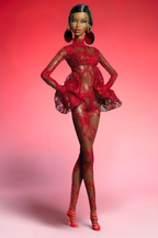 PRIDE | Crimson Siren Sheer Lace Gown for Fashion Royalty Doll – Red Ruffle Evening Dress – 1/6 Scale Doll Clothes – Fits FR6.0 Nu Face Poppy Parker
