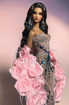 HAUTE | Midnight Sapphire Rose Couture Gown for Fashion Royalty Dolls | Handmade Luxury Doll Clothes by Plastik Tiara