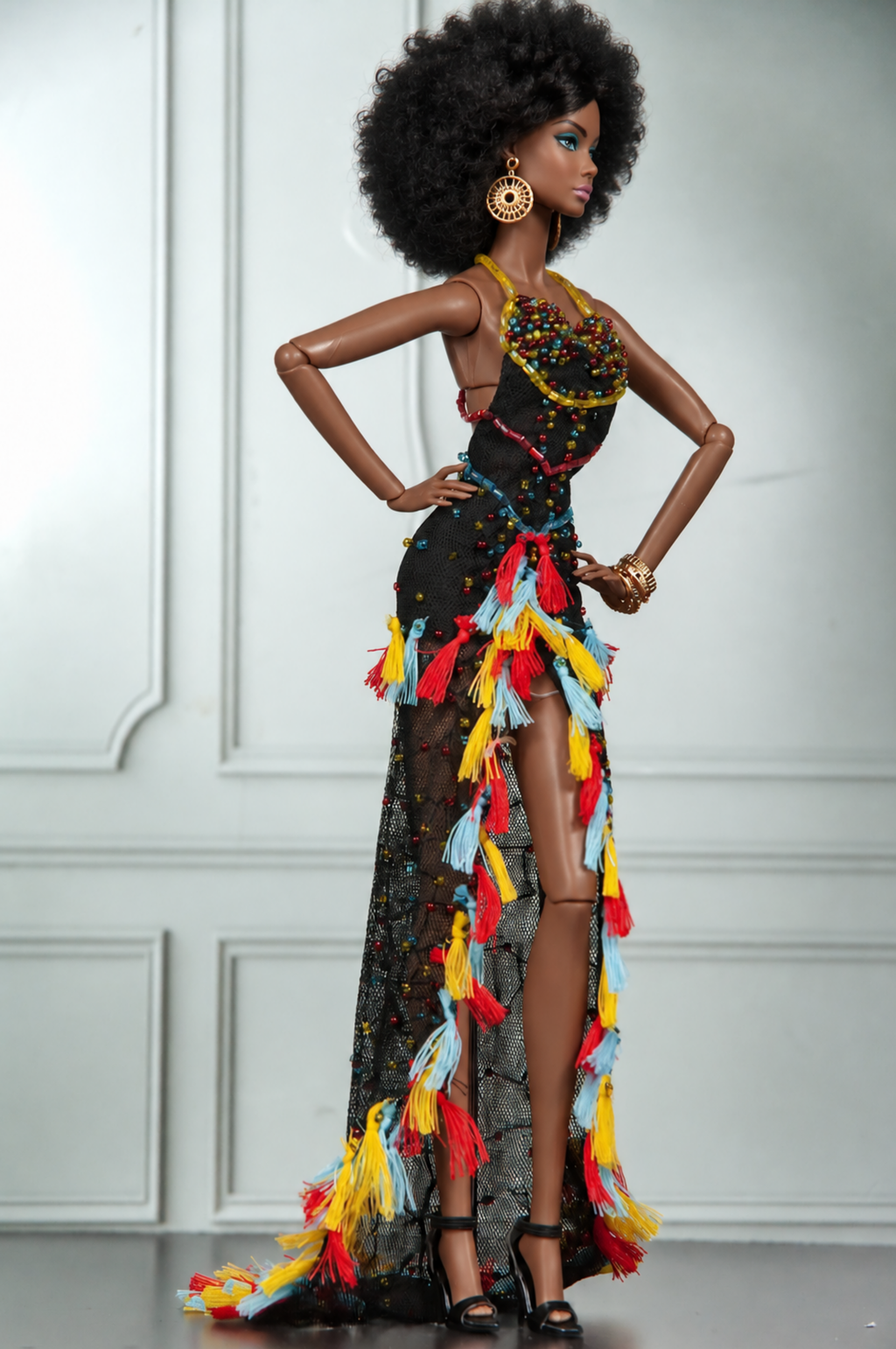 HAUTE | CARNIVAL NOIR | Beaded Tassel Couture Gown for Fashion Royalty 1/6 Doll | PLASTIKTIARA