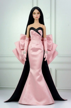 HAUTE |. Fashion Royalty Doll Pink Satin Mermaid Gown with Oversized Bow Train | 12 Inch Doll Couture Dress