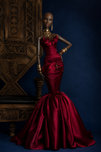 HAUTE | Couture Gown for Fashion Royalty Dolls | Burgundy Mermaid Evening Dress | 1:6 Scale Doll Clothes by Plastik Tiara