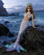 HAUTE | 1/6 Scale Mermaid Couture Gown - Handmade Beaded Fantasy Dress with Crown - Luxury Fashion Doll Outfit - Fits Fashion Royalty & Similar Dolls