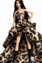 BASIC | Leopard High-Low Couture Evening Dress with Black Knee Boots for 1/6 Scale Fashion Dolls | Plastiktiara
