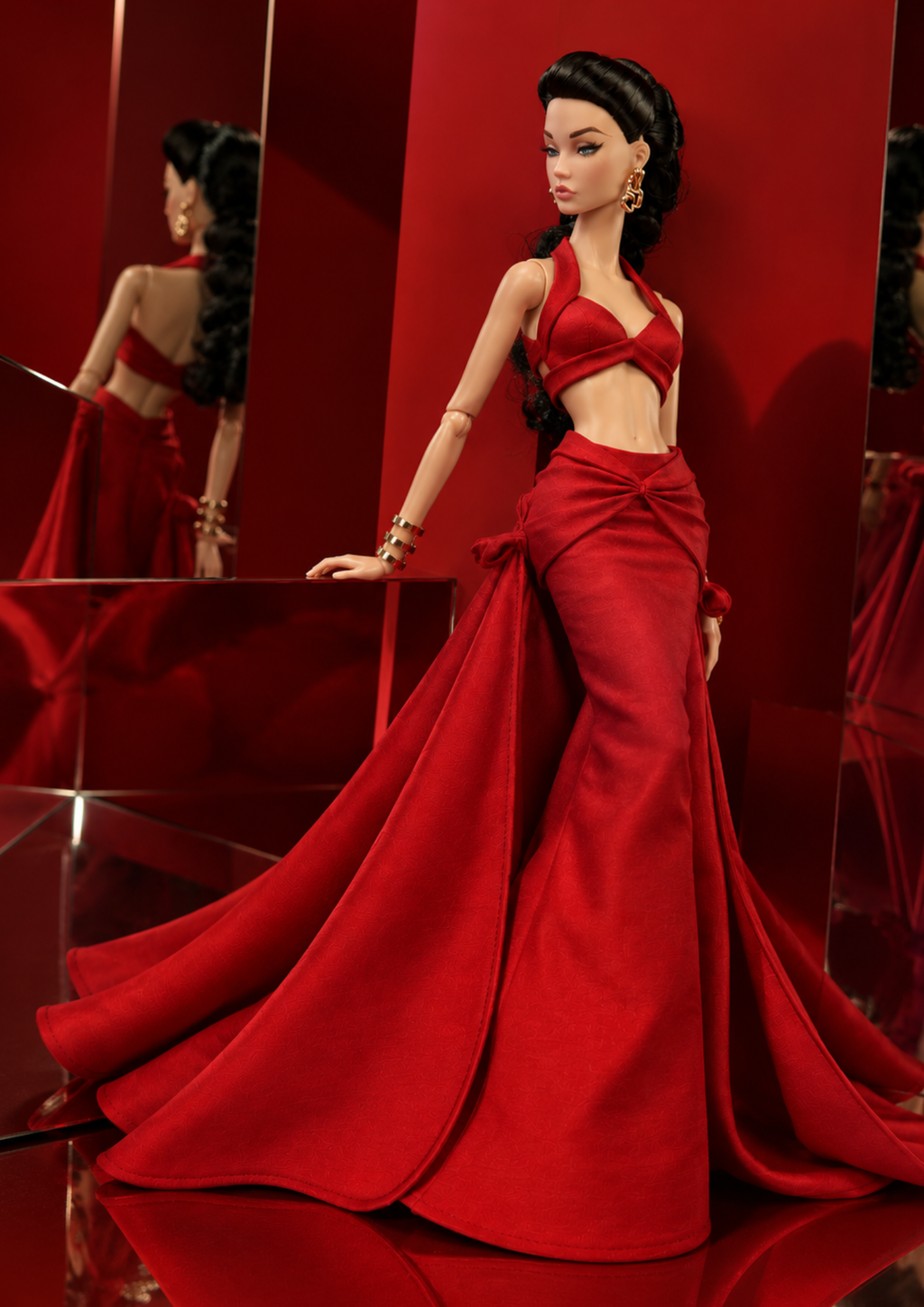 HAUTE | Scarlet Mirage Red Gown for 1/6 Scale Fashion Doll | Fashion Royalty Doll Clothes | Plastiktiara