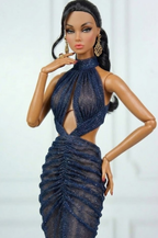 BASIC | Midnight Siren Gown – Deep Navy Glitter Mesh Dress for 1/6 Scale Dolls
