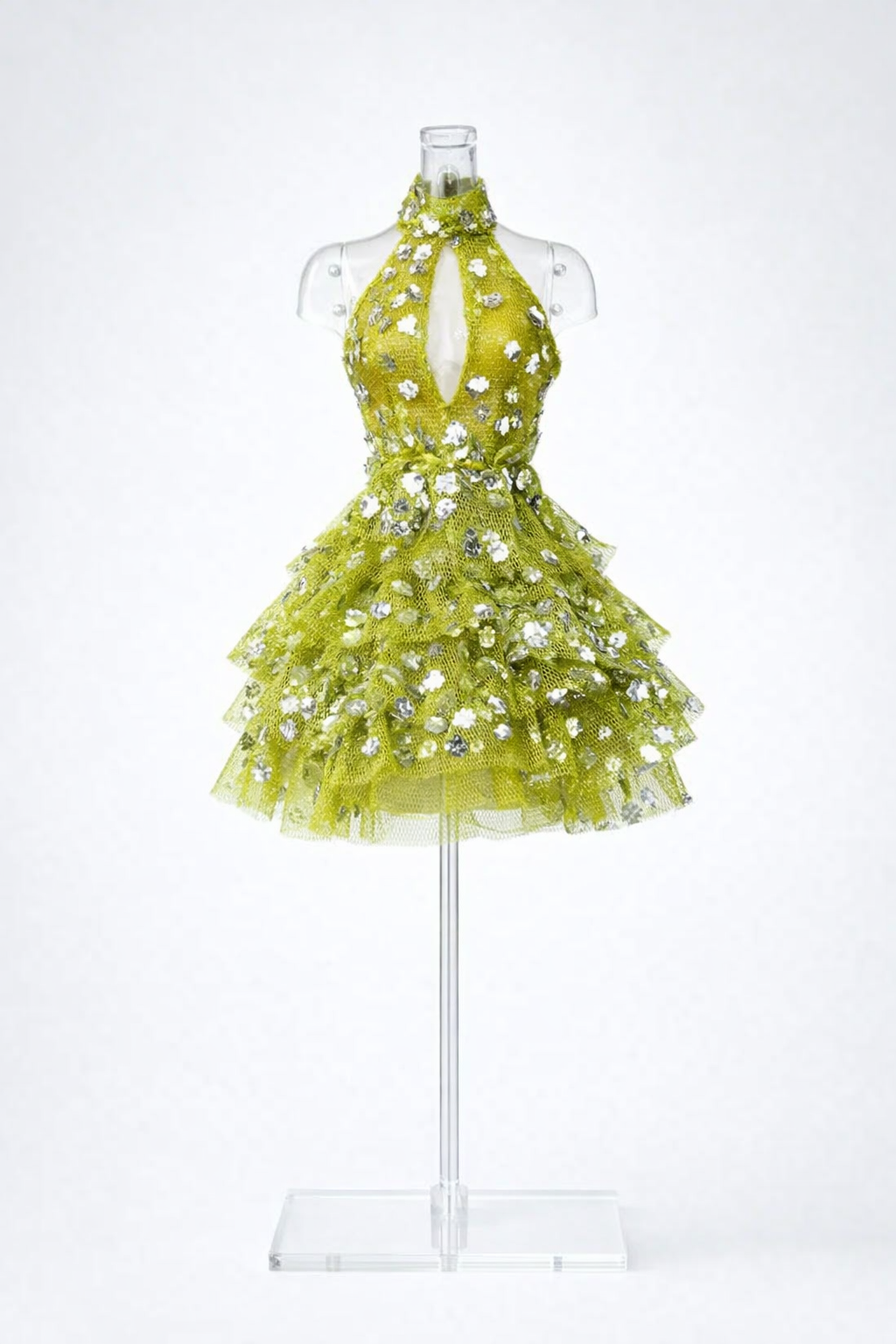 BASIC | Chartreuse Sparkle Mini Dress – 1/6 Fashion doll clothes