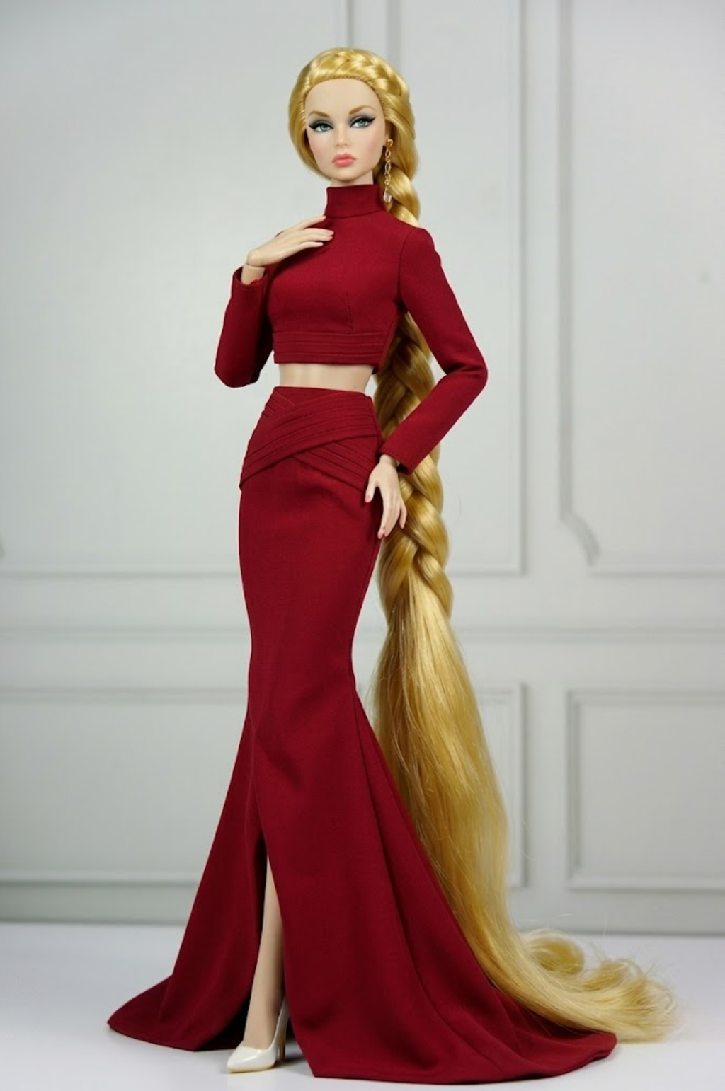 BASIC| Scarlet Elegance Set – Fashion Royalty 6.0 Doll Clothes | Red Crop Top & Mermaid Skirt with Train | Handmade 1/6 Scale Outfit