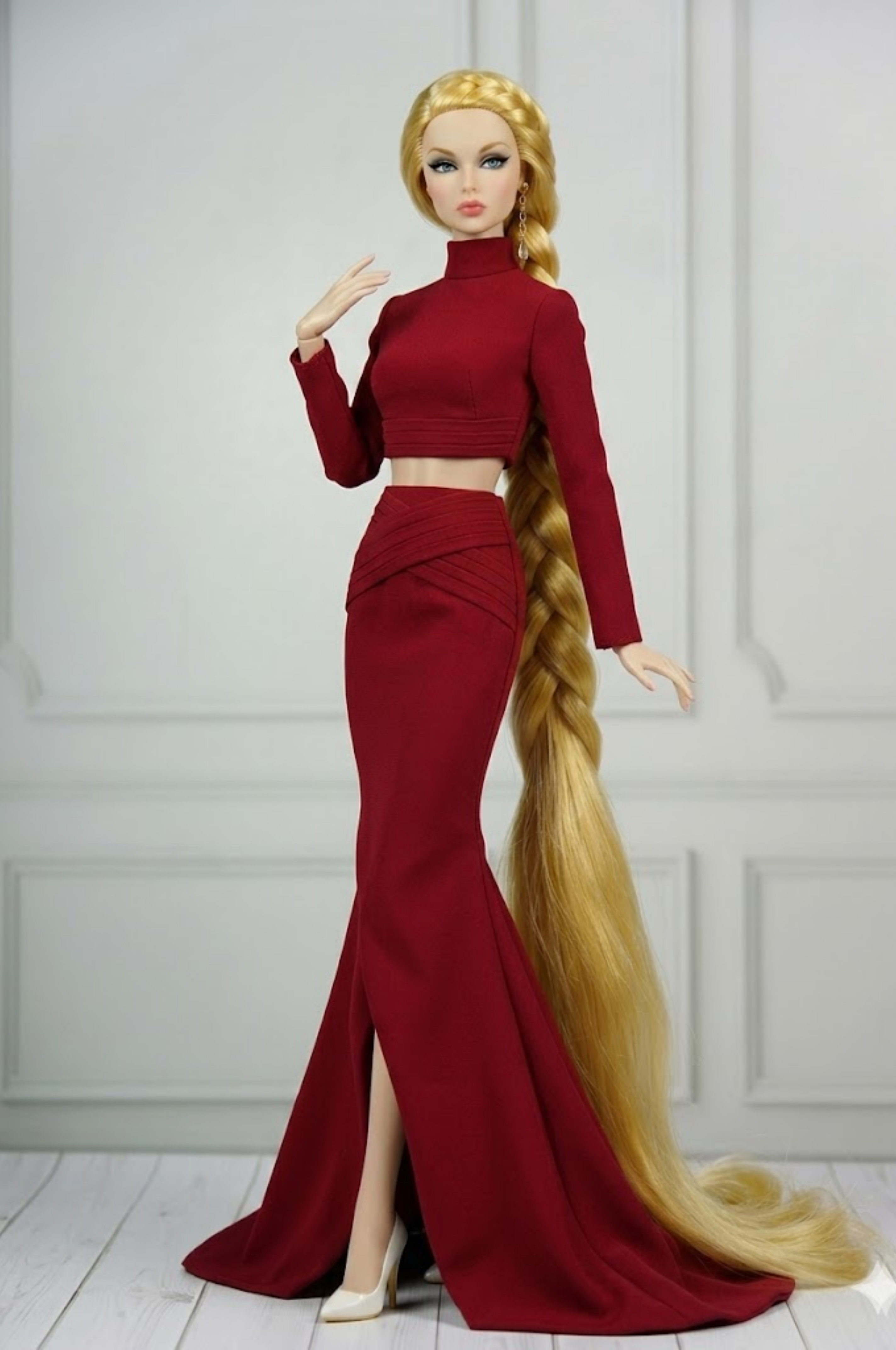 BASIC| Scarlet Elegance Set – Fashion Royalty 6.0 Doll Clothes | Red Crop Top & Mermaid Skirt with Train | Handmade 1/6 Scale Outfit