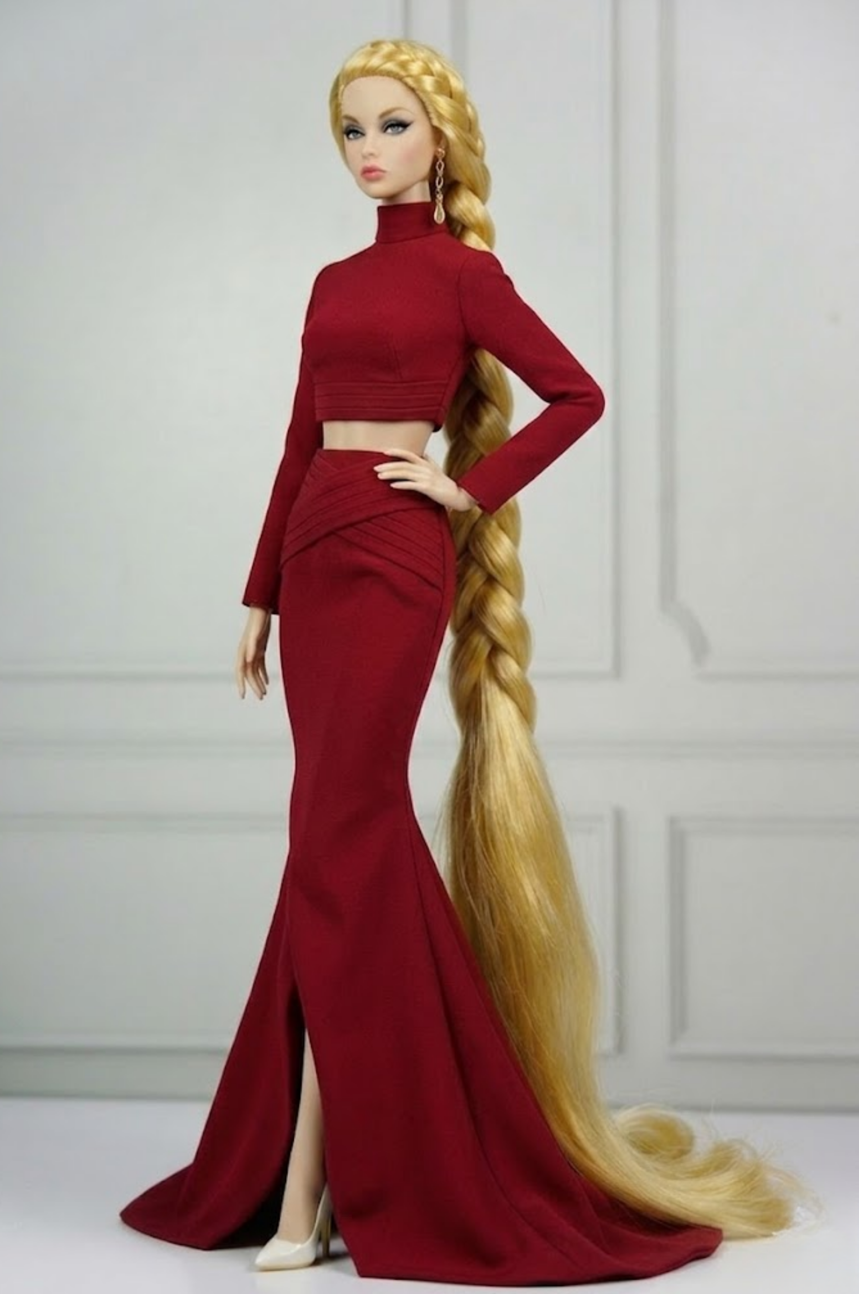 BASIC| Scarlet Elegance Set – Fashion Royalty 6.0 Doll Clothes | Red Crop Top & Mermaid Skirt with Train | Handmade 1/6 Scale Outfit
