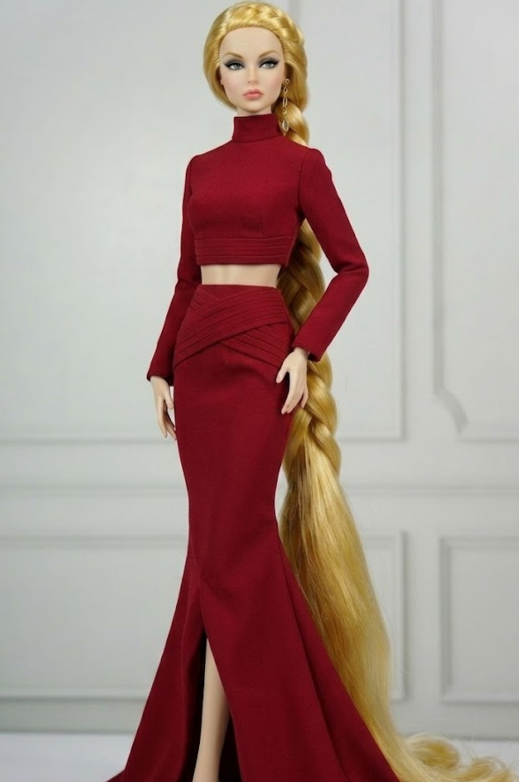 BASIC| Scarlet Elegance Set – Fashion Royalty 6.0 Doll Clothes | Red Crop Top & Mermaid Skirt with Train | Handmade 1/6 Scale Outfit