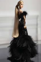 HAUTE | Midnight Plume – Couture Black Feather Gown for 1/6 Scale High Fashion Doll Clothes