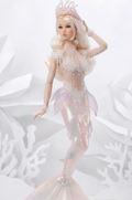 FAIRYTALES | Iridescent Pearl Mermaid Gown for Fashion Royalty Doll 12” – Fantasy Couture Doll Clothes with Beaded Details & Detachable Crown