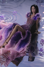 OOAK | Purple Ombre Couture Gown for Fashion Royalty Dolls | Hand-Beaded High-Low Evening Dress | Plastiktiara