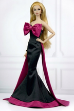 BASIC | Midnight Fuchsia Bow Gown – 12” Doll Clothes | OOAK Haute Couture Mermaid Dress