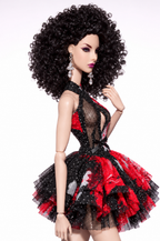 BASIC |  Crimson Bloom | Floral Mesh Halter Mini Dress for Fashion Royalty Dolls | Plastiktiara