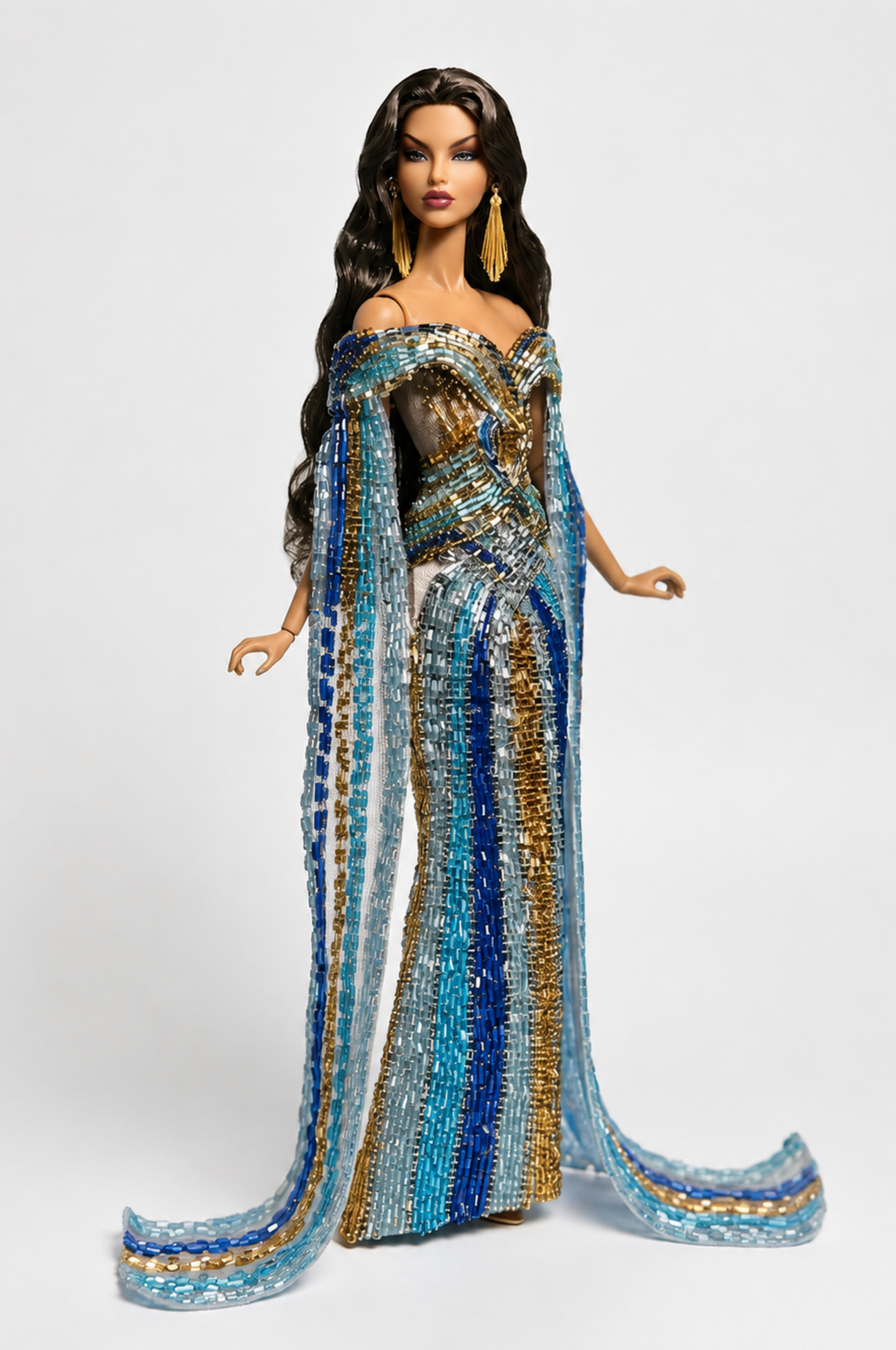 HAUTE | Ocean Empress Beaded Gown for Fashion Royalty 12” Dolls | Handmade Luxury Doll Clothes | OOAK Collector Outfit