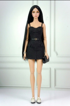 BASIC | Black Tailored Mini Dress for 12” Fashion Dolls – Chic Fitted Doll Outfit with Belt Detail