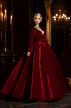 BASIC | Handmade Red Velvet Ball Gown for 1/6 Scale Fashion Dolls – Elegant Evening Dress – Classic Couture – Fits Fashion Royalty, Poppy Parker & Similar Dolls | Plastiktiara