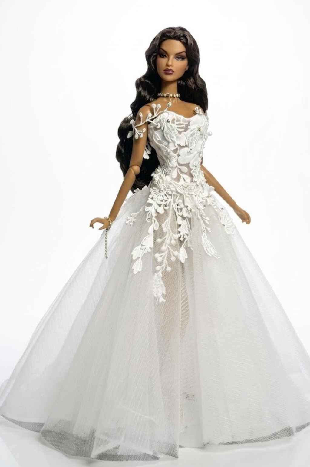 BRIDAL | Ivory Lace Couture Ball Gown for 1/6 Scale Dolls – Fashion Royalty Doll Clothes, Bridal Tulle Dress, OOAK Designer Doll Outfit