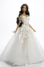 BRIDAL | Ivory Lace Couture Ball Gown for 1/6 Scale Dolls – Fashion Royalty Doll Clothes, Bridal Tulle Dress, OOAK Designer Doll Outfit