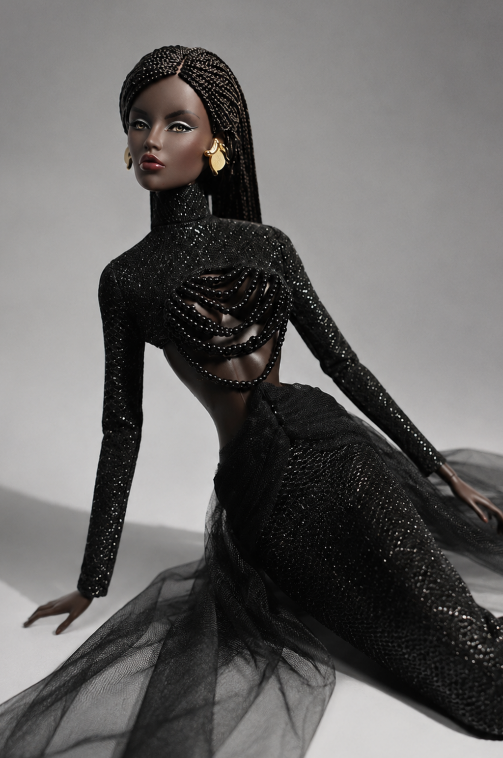 HAUTE | Black Couture Gown for Fashion Royalty 6.0 Dolls | Handmade FR Doll Clothes | Integrity Toys Fashion