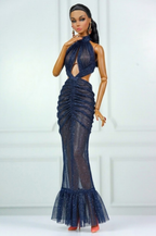 BASIC | Midnight Siren Gown – Deep Navy Glitter Mesh Dress for 1/6 Scale Dolls