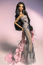 HAUTE | Midnight Sapphire Rose Couture Gown for Fashion Royalty Dolls | Handmade Luxury Doll Clothes by Plastik Tiara